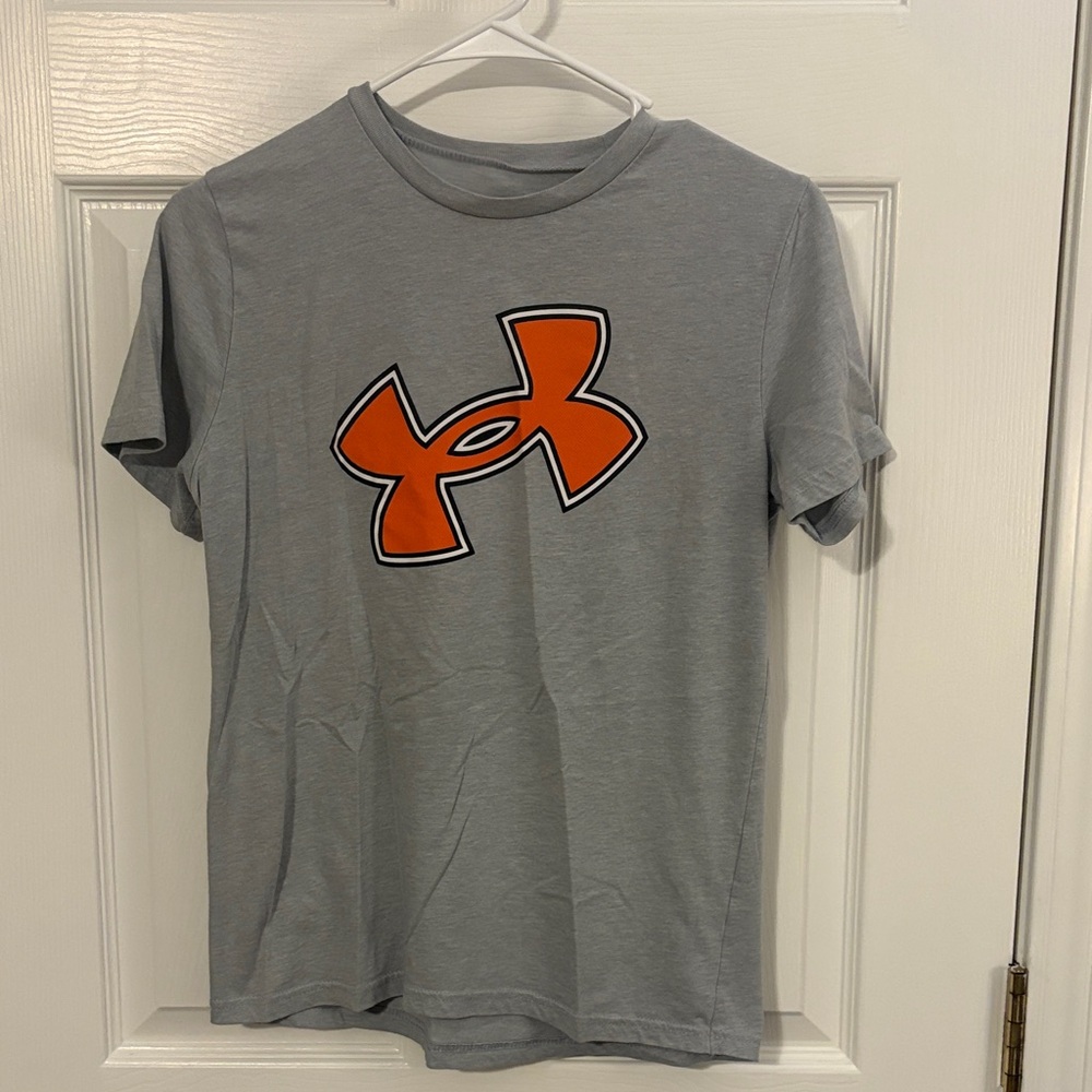Under Armour Heather Gray Tee with Vibrant Orange Logo